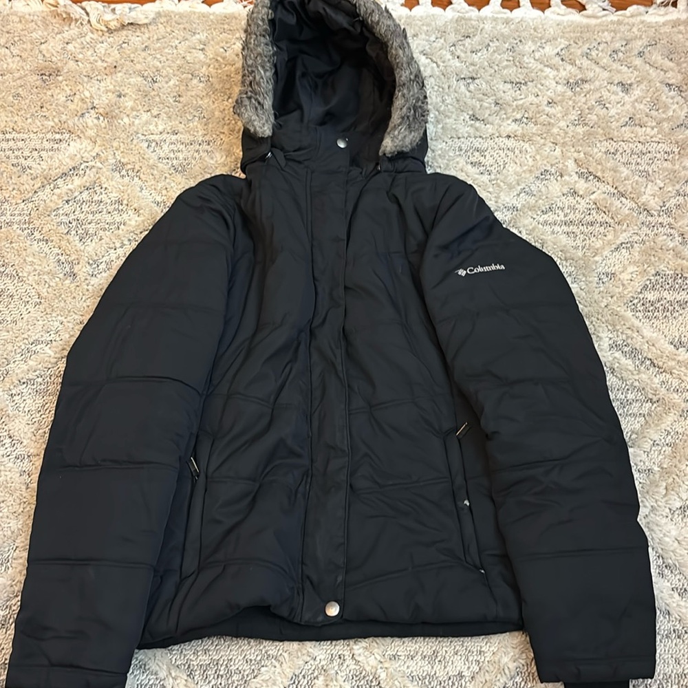 Columbia Women's Down coat Black with removable hood woman’s XL